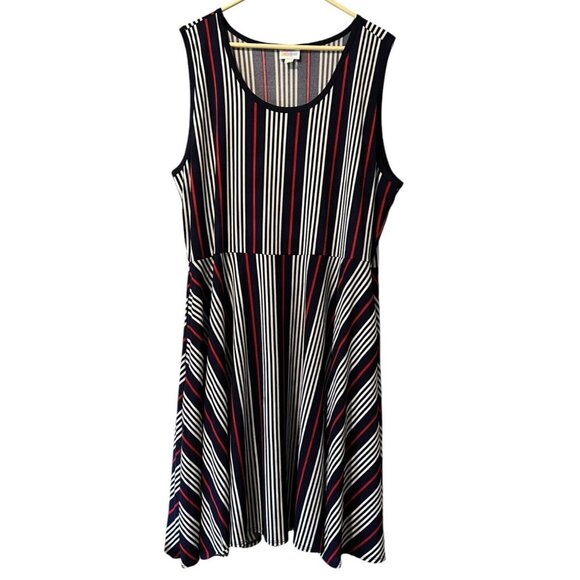 LuLaRoe Dress Size 3XL Red‎ & White Stripes Sleeveless Pockets Stretch Preppy - Picture 1 of 10
